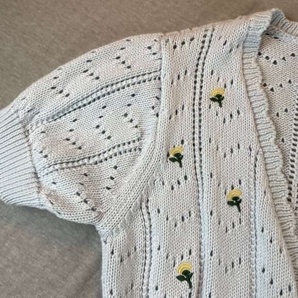 Blue Knit Tank Top & Cardigan Sweater Set Flowers Dainty M Pastel Floral - Picture 4 of 7